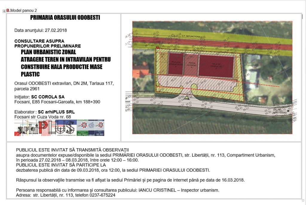 PUZ - Atragere teren in intravilan pentru construire hala productie Mase Plastic
