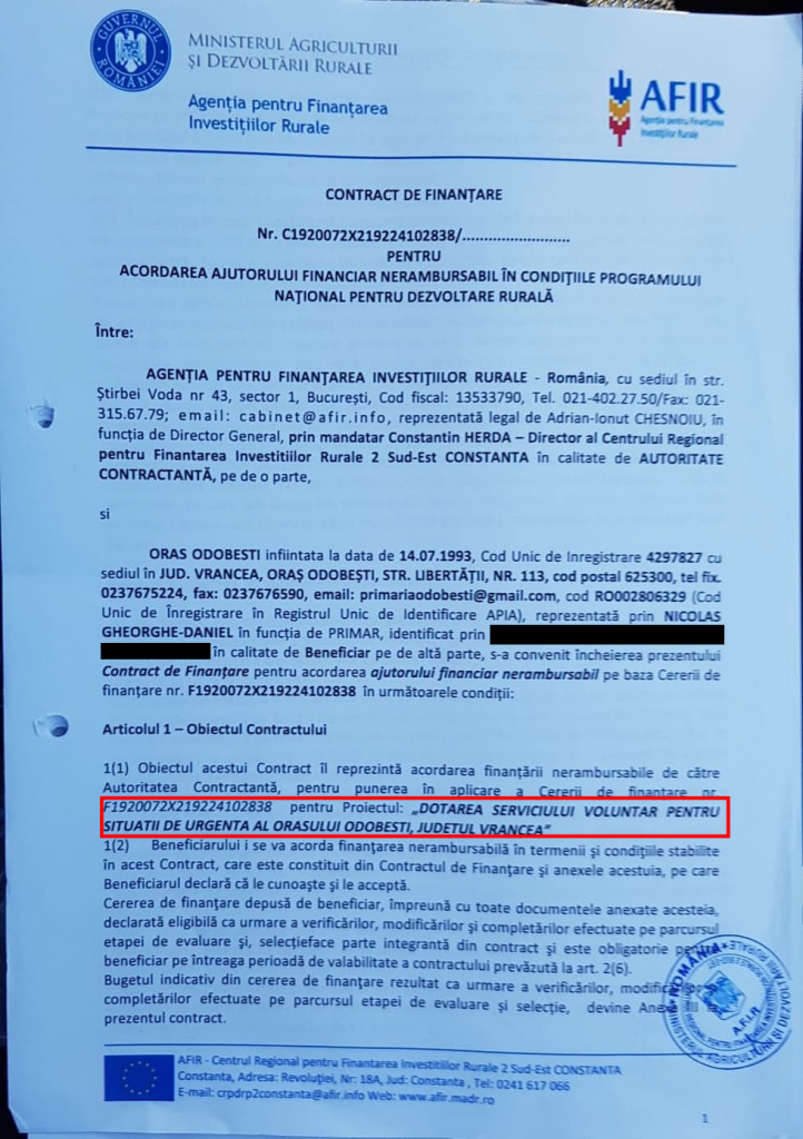 SVSU Odobești va avea mașină de pompieri NOUĂ