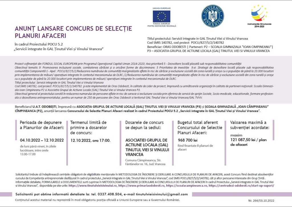 Anunt lansare concurs de selectie planuri afaceri