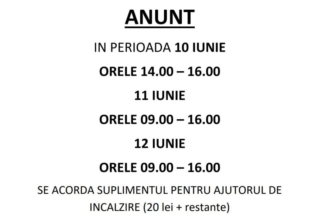 Acordare supliment pentru ajutorul de încălzire – iunie 2025