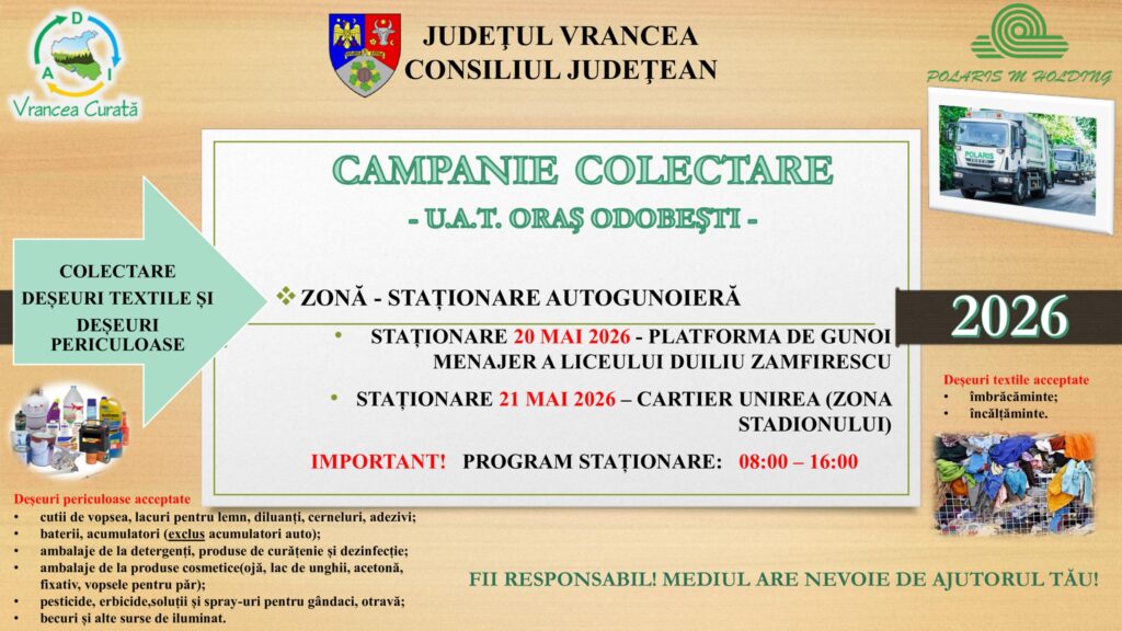 Campanie de colectare a deșeurilor în Odobești – împreună pentru un oraș mai curat în 2026